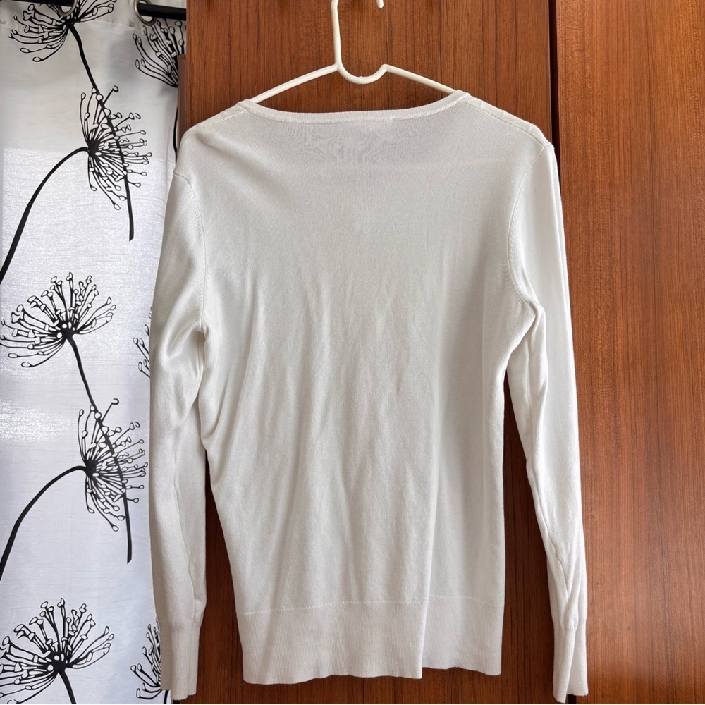 Cleo White Diamond Texture Knit Button Front Cardigan Size M - Picture 8 of 12